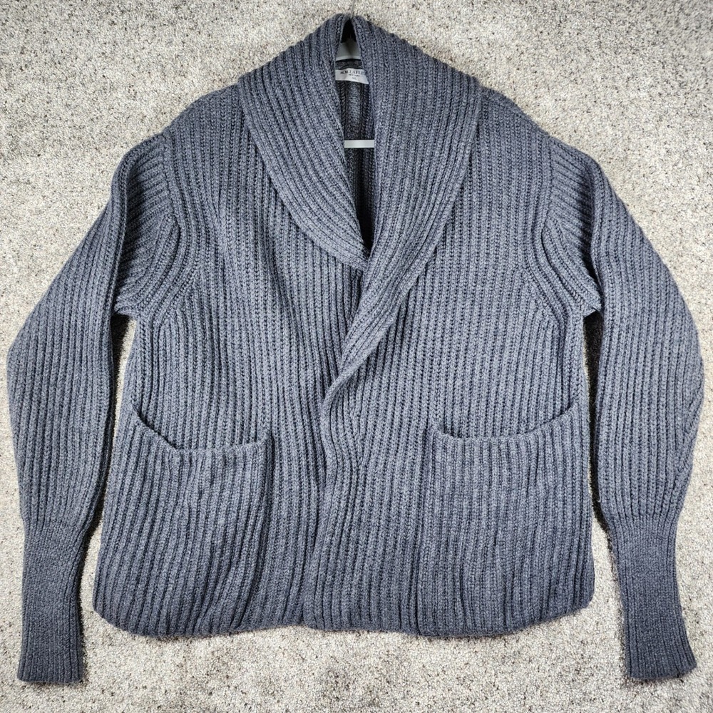 M.M.LaFleur Cardigan Womens M/L Grey Shawl Collar Cotton Merino Wool Excellent